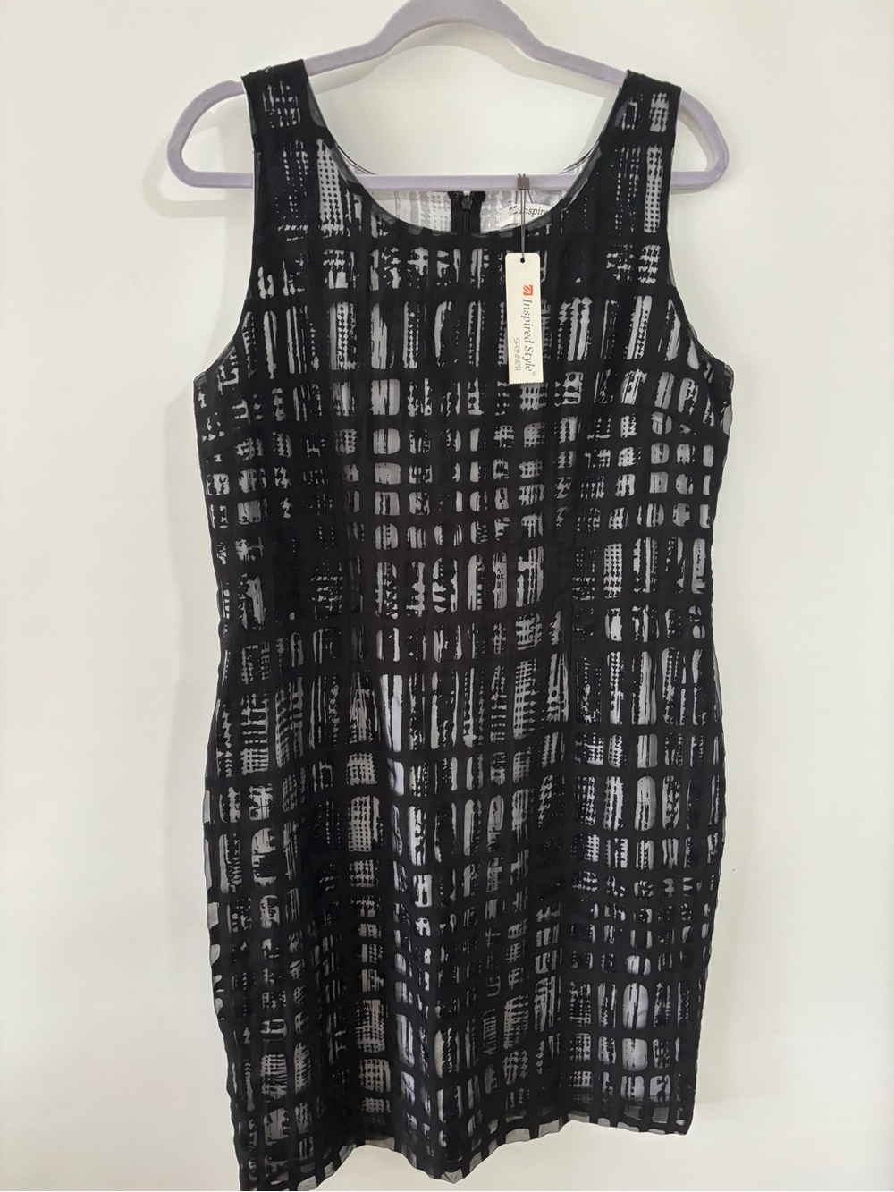 Inspired style Black and White withGrid Overlay MIDI Dress